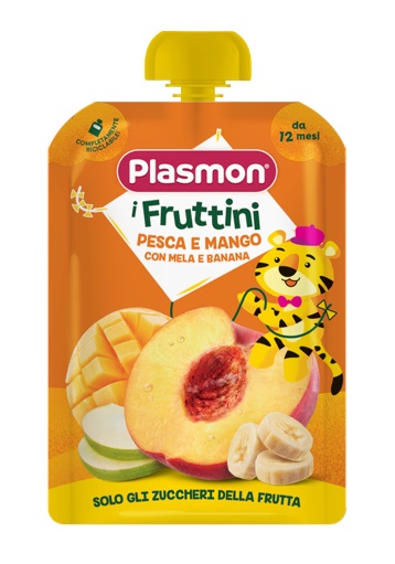 PLASMON I FRUTTINI PESCA E MANGO CON MELA E BANANA 130 G - Farmacia Artemisia di Montecuollo Dott. Angelo snc