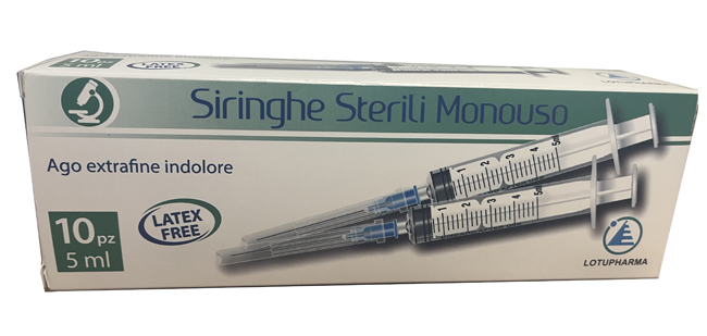 SIRINGA STERILE MONOUSO DA 5 ML LOTUPHARMA 10 PEZZI - Farmacia Artemisia di Montecuollo Dott. Angelo snc
