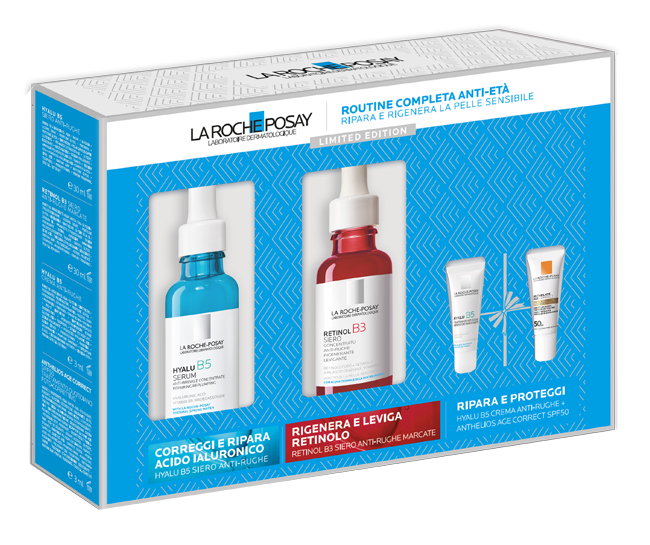 HYALU SIERO 30 ML + RETINOL 30 ML NATALE 23 1 HYALU B5 SIERO ANTI RUGHE 30 ML + 1 RETINOL B3 SIERO ANTI RUGHE MARCATE 30 ML + 1 HYALU B5 CREMA ANTI RUGHE 3 ML - Farmacia Artemisia di Montecuollo Dott. Angelo snc