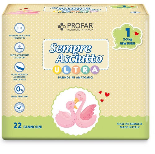 PROFAR SEMPRE ASCIUTTO PANNOLINO ANATOMICO ULTRA NEW BORN 2/5KG 22 PEZZI - Farmacia Artemisia di Montecuollo Dott. Angelo snc