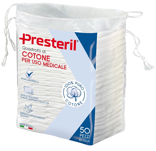 QUADROTTI COTONE IDROFILO PRESTERIL 8X7,5 CM 50 PEZZI - Farmacia Artemisia di Montecuollo Dott. Angelo snc