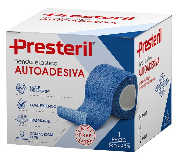 BENDA ELASTICA AUTOADESIVA LATEX FREE PRESTERIL CM 5X4,5 M TESI BLU - Farmacia Artemisia di Montecuollo Dott. Angelo snc