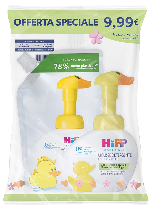 HIPP SPECIAL PACK PAPERELLA MOUSSE DETERGENTE 250 ML + PAPERELLA MOUSSE DETERGENTE RICARICA 250 ML - Farmacia Artemisia di Montecuollo Dott. Angelo snc