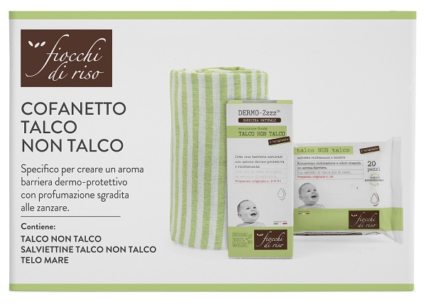 FIOCCHI DI RISO COFANETTO TALCO NON TALCO 1 EMULSIONE TALCO NON TALCO 120 ML + 1 SALVIETTE TALCO NON TALCO + 1 TELO MARE - Farmacia Artemisia di Montecuollo Dott. Angelo snc