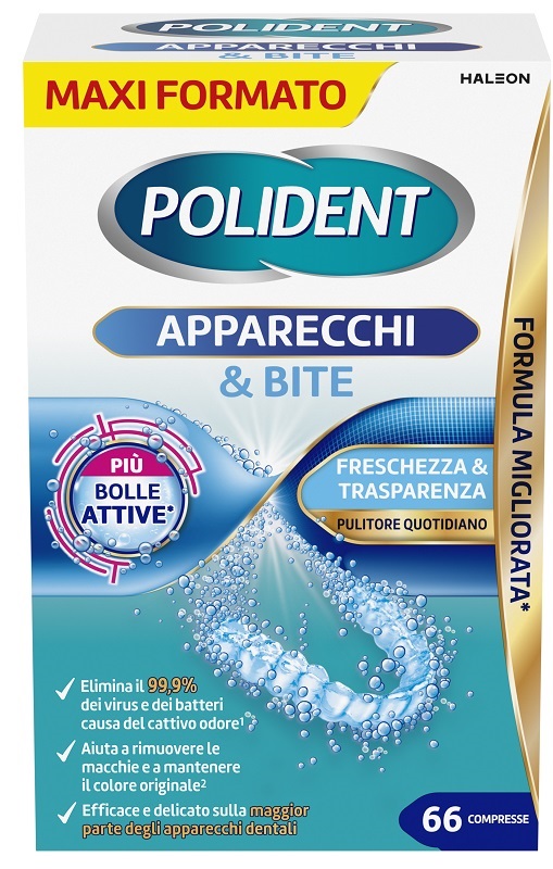 POLIDENT APPARECCHI & BITE PULITORE QUOTIDIANO 66 COMPRESSE - Farmacia Artemisia di Montecuollo Dott. Angelo snc
