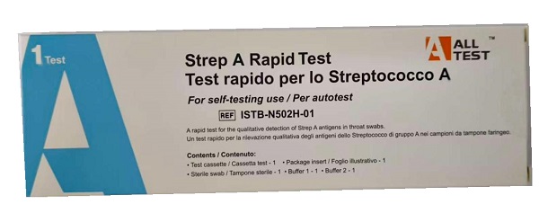 TEST ANTIGENICO RAPIDO ALLTEST STREP A RILEVAZIONE QUALITATIVA ANTIGENI STREPTOCOCCO A NEI CAMPIONI DI TAMPONE FARINGEO AUTO RACCOLTI - Farmacia Artemisia di Montecuollo Dott. Angelo snc