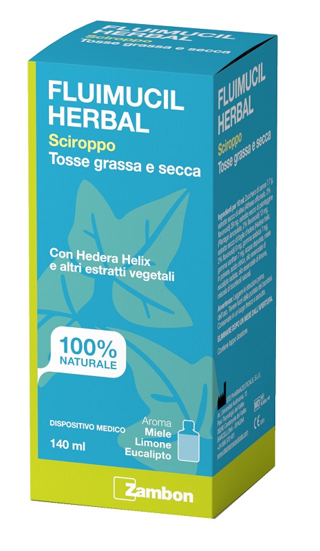 FLUIMUCIL HERBAL SCIROPPO TOSSE GRASSA E SECCA 140 ML AROMA MIELE LIMONE EUCALIPTO SENZA GLUTINE SENZA LATTOSIO - Farmacia Artemisia di Montecuollo Dott. Angelo snc